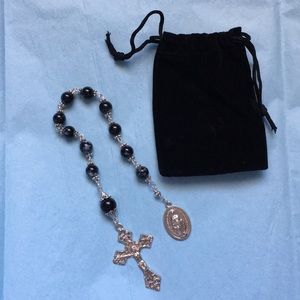 New Black Marble Pocket Rosary